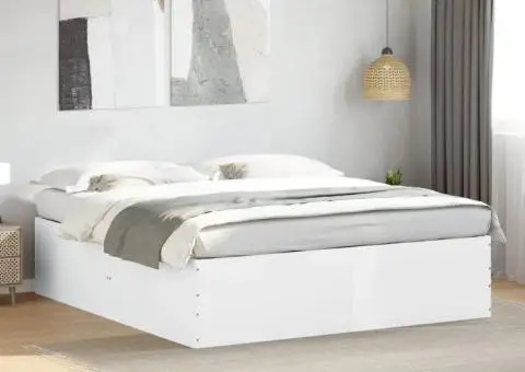 Cadru de pat, alb, 200x200 cm, lemn prelucrat - 1/5