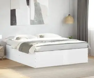 vidaXL Cadru de pat, alb, 200x200 cm, lemn prelucrat