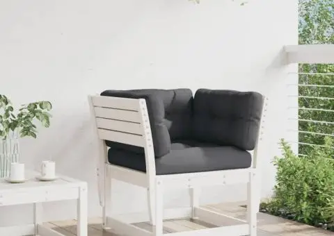 Canapea grădină cotieră cu perne, alb, lemn masiv de pin - 3/5