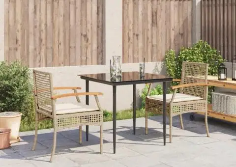 Set mobilier de grădină cu perne, 3 piese, bej, poliratan - 1/5