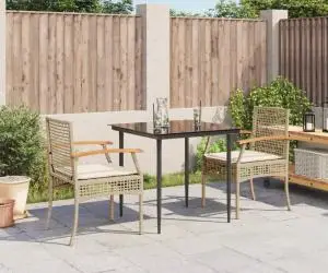 vidaXL Set mobilier de grădină cu perne, 3 piese, bej, poliratan