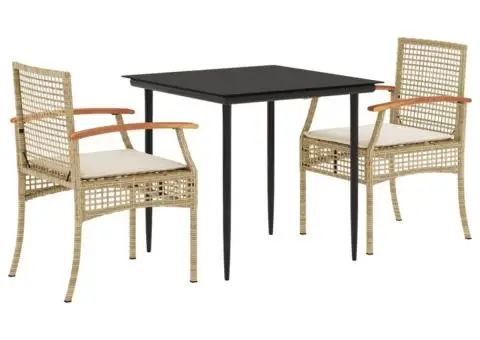 Set mobilier de grădină cu perne, 3 piese, bej, poliratan - 2/5