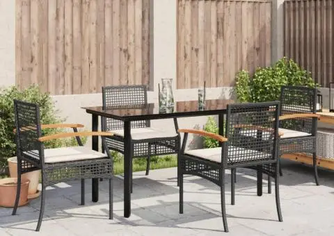 Set mobilier de grădină cu perne, 5 piese, negru, poliratan - 1/5
