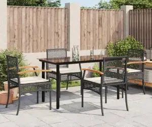 vidaXL Set mobilier de grădină cu perne, 5 piese, negru, poliratan