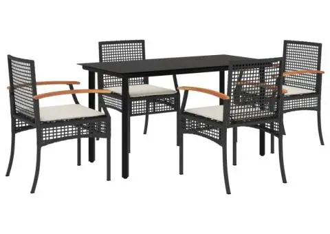Set mobilier de grădină cu perne, 5 piese, negru, poliratan - 2/5