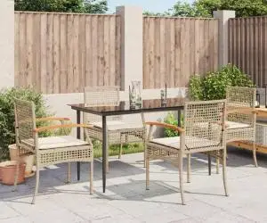 vidaXL Set mobilier de grădină cu perne, 5 piese, bej, poliratan