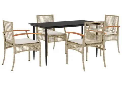 Set mobilier de grădină cu perne, 5 piese, bej, poliratan - 2/5