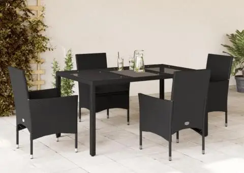 Set mobilier de grădină cu perne 5 piese negru poliratan&sticlă - 1/5
