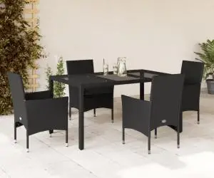 vidaXL Set mobilier de grădină cu perne 5 piese negru poliratan&sticlă
