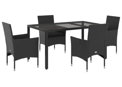 Set mobilier de grădină cu perne 5 piese negru poliratan&sticlă - 2/5