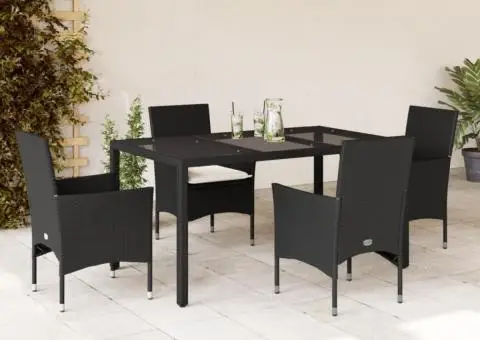 Set mobilier de grădină cu perne 5 piese negru poliratan&sticlă - 1/5