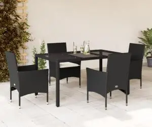vidaXL Set mobilier de grădină cu perne 5 piese negru poliratan&sticlă