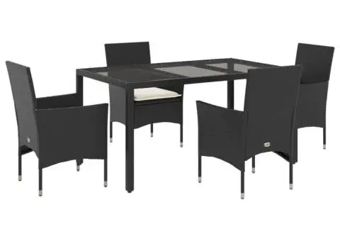Set mobilier de grădină cu perne 5 piese negru poliratan&sticlă - 2/5