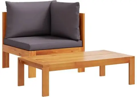 Set canapea de grădină, 2 piese, cu perne, lemn masiv de acacia - 2/5