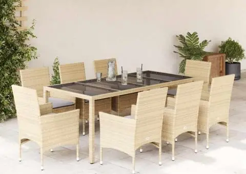 Set mobilier de grădină cu perne 9 piese bej poliratan & sticlă - 1/5