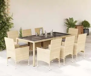 vidaXL Set mobilier de grădină cu perne 9 piese bej poliratan & sticlă