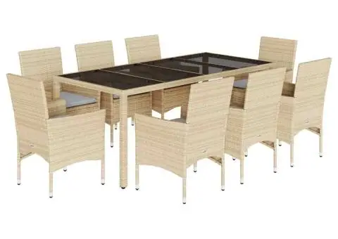 Set mobilier de grădină cu perne 9 piese bej poliratan & sticlă - 2/5