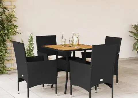 Set mobilier grădină perne 5 piese negru poliratan/lemn acacia - 1/5