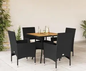 vidaXL Set mobilier grădină perne 5 piese negru poliratan/lemn acacia