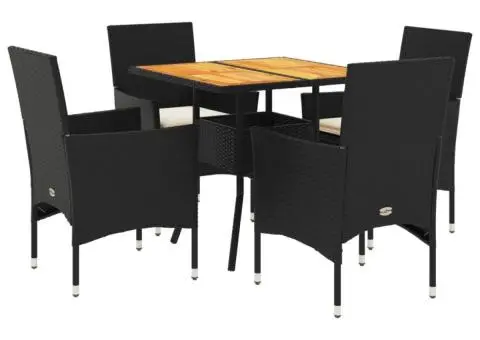 Set mobilier grădină perne 5 piese negru poliratan/lemn acacia - 2/5