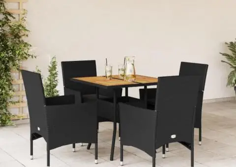 Set mobilier grădină perne 5 piese negru poliratan/lemn acacia - 1/5