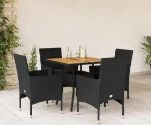 vidaXL Set mobilier grădină perne 5 piese negru poliratan/lemn acacia