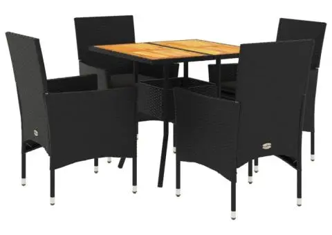 Set mobilier grădină perne 5 piese negru poliratan/lemn acacia - 2/5