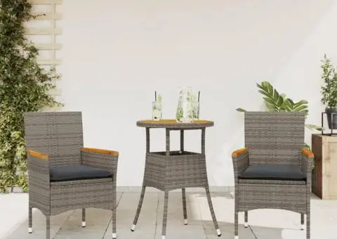 Set mobilier grădină cu perne 3 piese gri poliratan/lemn acacia - 1/5