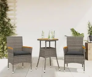 vidaXL Set mobilier grădină cu perne 3 piese gri poliratan/lemn acacia