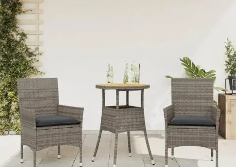 Set mobilier grădină cu perne 3 piese gri poliratan/lemn acacia - 1/5