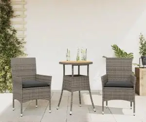 vidaXL Set mobilier grădină cu perne 3 piese gri poliratan/lemn acacia