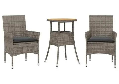 Set mobilier grădină cu perne 3 piese gri poliratan/lemn acacia - 2/5