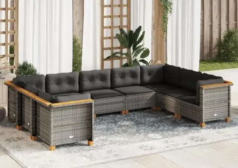 Set canapele de grădină, 9 piese, cu perne, gri, poliratan - 1/5