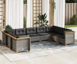 vidaXL Set canapele de grădină, 9 piese, cu perne, gri, poliratan