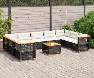 vidaXL Set canapele de grădină cu perne, 10 piese, negru, poliratan