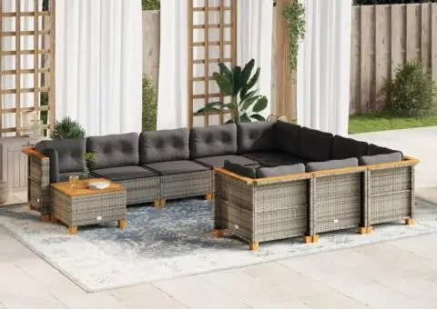 Set canapele de grădină cu perne, 11 piese, gri, poliratan - 1/5