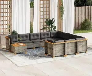 vidaXL Set canapele de grădină cu perne, 11 piese, gri, poliratan