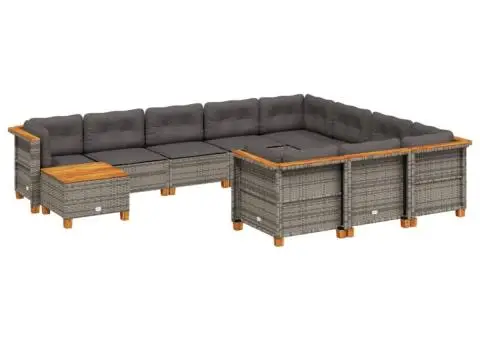 Set canapele de grădină cu perne, 11 piese, gri, poliratan - 2/5