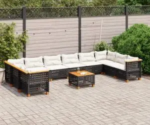 vidaXL Set canapele de grădină cu perne, 11 piese, negru, poliratan