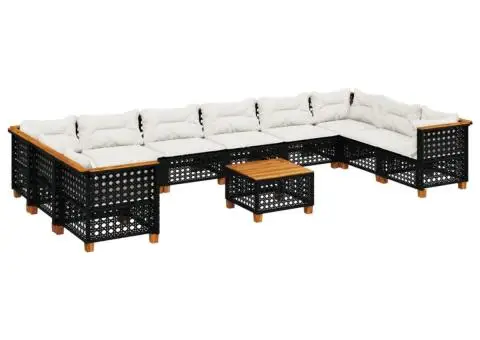 Set canapele de grădină cu perne, 11 piese, negru, poliratan - 2/5