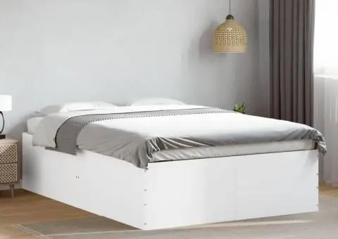 Cadru de pat, alb ,135x190 cm, lemn prelucrat - 1/5