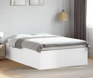 vidaXL Cadru de pat, alb ,135x190 cm, lemn prelucrat