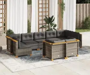 vidaXL Set canapele de grădină, 9 piese, cu perne, gri, poliratan
