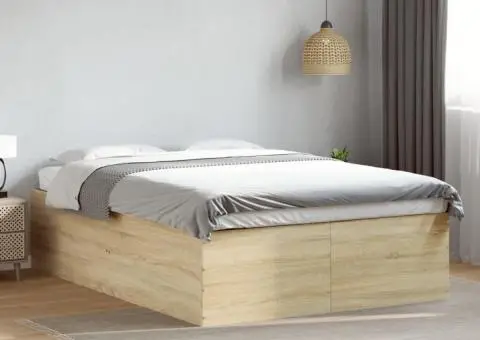 Cadru de pat, stejar sonoma, 135x190 cm, lemn prelucrat - 1/5