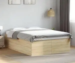 vidaXL Cadru de pat, stejar sonoma, 135x190 cm, lemn prelucrat