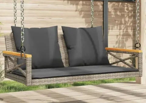 Bancă de balansoar cu perne, gri, 109x62x40 cm, poliratan - 1/5