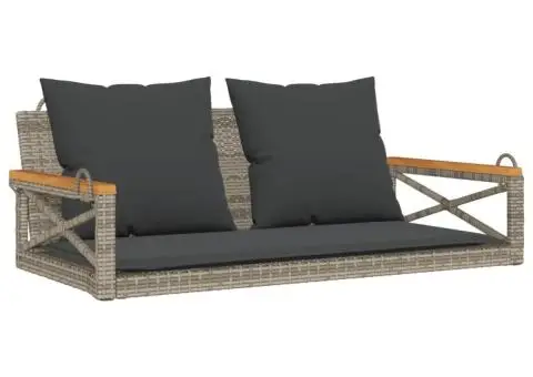 Bancă de balansoar cu perne, gri, 109x62x40 cm, poliratan - 2/5