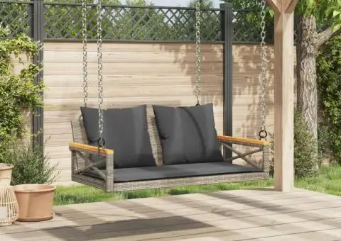 Bancă de balansoar cu perne, gri, 109x62x40 cm, poliratan - 3/5