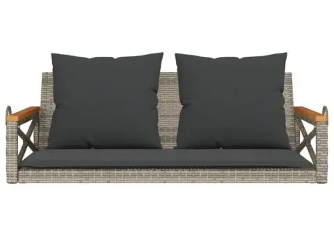 Bancă de balansoar cu perne, gri, 109x62x40 cm, poliratan - 4/5