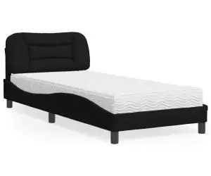 Pat cu saltea, negru, 80x200 cm, textil
